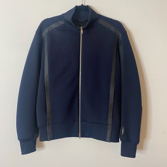 3.1 Phillip Lim Dark Navy Blue Track Jacket Zip Front Black Stripe Piping Medium - Picture 3 of 10